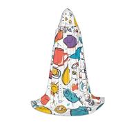 XULLZH colorful Hand Drawn Feathers On White Print Hooded Cape Halloween Christmas Cape Costume Women Men Adults Masquerade Dress Up