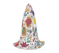 XULLZH colorful Hand Drawn Feathers On White Print Hooded Cape Halloween Christmas Cape Costume Women Men Adults Masquerade Dress Up