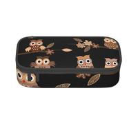 XULLZH Cute Brown Cartoon Owls Print Large Capacity Compartments Pencil Case Pencil Pouch Bag Travel Toiletry Organizer Bag, Black, One Size, Modern