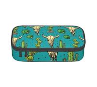 XULLZH Cute Cactus and Skull of Bull Print Large Capacity Compartments Pencil Case Pencil Pouch Bag Travel Toiletry Organizer Bag, Black, One Size, Modern