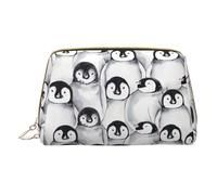 XULLZH Cute Penguins Sketch Print Leather Zip Portable for Women Travel Toiletry PouchKit Organizer Small Makeup Pouche, White, One Size, White, One Size