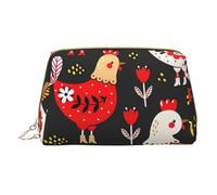 XULLZH Cute Rooster Chickens Print Leather Zip Portable for Women Travel Toiletry PouchKit Organizer Small Makeup Pouche, White, One Size, White, One Size