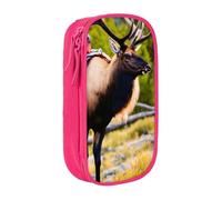 XULLZH Deer Bear Moose Print Large Capacity Zipper Pencil Box double-deck Pen Bag Make-up Pen Pouch Office Supply, Pink, One Size, Modern