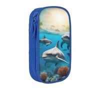 XULLZH Dolphins Sea Turtle Shark Octopus Coral Print Large Capacity Zipper Pencil Box double-deck Pen Bag Make-up Pen Pouch Office Supply, Blue, One Size, Modern