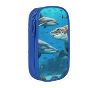 XULLZH Dolphins Sea Turtle Shark Octopus Coral Reef Print Large Capacity Zipper Pencil Box double-deck Pen Bag Make-up Pen Pouch Office Supply, Blue, One Size, Modern