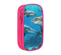 XULLZH Dolphins Sea Turtle Shark Octopus Coral Reef Print Large Capacity Zipper Pencil Box double-deck Pen Bag Make-up Pen Pouch Office Supply, Pink, One Size, Modern