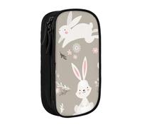 XULLZH Easter Bunny Floral Print Large Capacity Zipper Pencil Box double-deck Pen Bag Make-up Pen Pouch Office Supply, Black, One Size, Modern