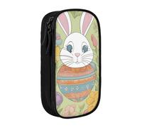 XULLZH Easter Bunny Floral Print Large Capacity Zipper Pencil Box double-deck Pen Bag Make-up Pen Pouch Office Supply, Black, One Size, Modern