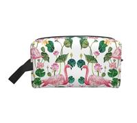 XULLZH Flamingo Bird Round Leaves Print Large capacity Travel Portable Cosmetic Organizer Pouch Zipper Toiletry Storage Bag, White, One Size, White, One Size