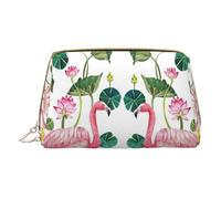 XULLZH Flamingo Bird Round Leaves Print Leather Zip Portable for Women Travel Toiletry PouchKit Organizer Small Makeup Pouche, White, One Size, White, One Size