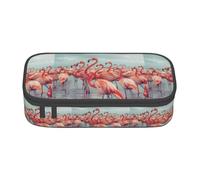 XULLZH Flock of Red Flamingos on The Beach Print Large Capacity Compartments Pencil Case Pencil Pouch Bag Travel Toiletry Organizer Bag, Black, One Size, Modern
