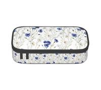 XULLZH Flowers and Cornflowers Daisies Print Large Capacity Compartments Pencil Case Pencil Pouch Bag Travel Toiletry Organizer Bag, Black, One Size, Modern