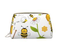 XULLZH Flying Bees Daisy Honey Print Leather Zip Portable for Women Travel Toiletry PouchKit Organizer Small Makeup Pouche, White, One Size, White, One Size