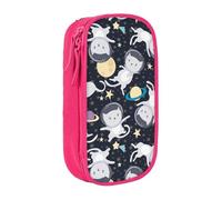 XULLZH Fun cat Astronaut Print Large Capacity Zipper Pencil Box double-deck Pen Bag Make-up Pen Pouch Office Supply, Pink, One Size, Modern