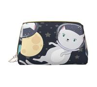 XULLZH Fun cat Astronaut Print Leather Zip Portable for Women Travel Toiletry PouchKit Organizer Small Makeup Pouche, White, One Size, White, One Size