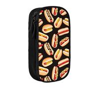 XULLZH Fun Food Hot Dogs Print Large Capacity Zipper Pencil Box double-deck Pen Bag Make-up Pen Pouch Office Supply, Black, One Size, Modern