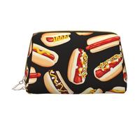 XULLZH Fun Food Hot Dogs Print Leather Zip Portable for Women Travel Toiletry PouchKit Organizer Small Makeup Pouche, White, One Size, White, One Size