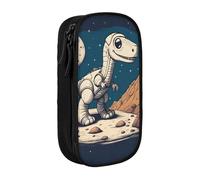 XULLZH Funny Astronaut Dinosaur Rocke Print Large Capacity Zipper Pencil Box double-deck Pen Bag Make-up Pen Pouch Office Supply, Black, One Size, Modern