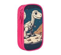 XULLZH Funny Astronaut Dinosaur Rocke Print Large Capacity Zipper Pencil Box double-deck Pen Bag Make-up Pen Pouch Office Supply, Pink, One Size, Modern