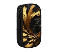 XULLZH Gold Rose Floral Print Large Capacity Zipper Pencil Box double-deck Pen Bag Make-up Pen Pouch Office Supply, Black, One Size, Modern