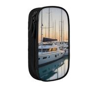 XULLZH Golf Yacht Club Print Large Capacity Zipper Pencil Box double-deck Pen Bag Make-up Pen Pouch Office Supply, Black, One Size, Modern