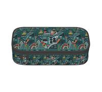 XULLZH Green Animals Print Large Capacity Compartments Pencil Case Pencil Pouch Bag Travel Toiletry Organizer Bag, Black, One Size, Modern