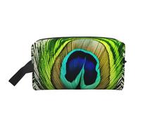 XULLZH Green Peacock Feather Print Large capacity Travel Portable Cosmetic Organizer Pouch Zipper Toiletry Storage Bag, White, One Size, White, One Size
