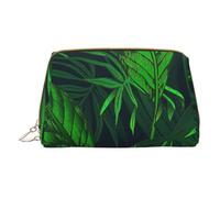 XULLZH Green Tropical Plant Print Leather Zip Portable for Women Travel Toiletry PouchKit Organizer Small Makeup Pouche, White, One Size, White, One Size