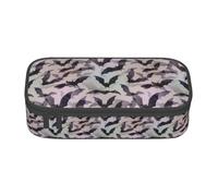 XULLZH Halloween Bats Grey Print Large Capacity Compartments Pencil Case Pencil Pouch Bag Travel Toiletry Organizer Bag, Black, One Size, Modern