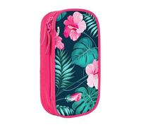 XULLZH Hawaii Red Flower Print Large Capacity Zipper Pencil Box double-deck Pen Bag Make-up Pen Pouch Office Supply, Pink, One Size, Modern