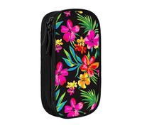 XULLZH Hawaiian Flower Print Large Capacity Zipper Pencil Box double-deck Pen Bag Make-up Pen Pouch Office Supply, Black, One Size, Modern