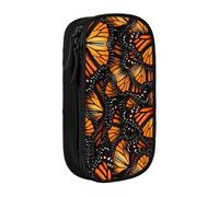 XULLZH Heaps of Orange Monarch Butterflies Print Large Capacity Zipper Pencil Box double-deck Pen Bag Make-up Pen Pouch Office Supply, Black, One Size, Modern