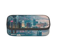 XULLZH Hong Kong Print Large Capacity Compartments Pencil Case Pencil Pouch Bag Travel Toiletry Organizer Bag, Black, One Size, Modern