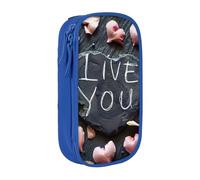 XULLZH I Love You Words with Hearts Print Large Capacity Zipper Pencil Box double-deck Pen Bag Make-up Pen Pouch Office Supply, Blue, One Size, Modern