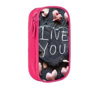 XULLZH I Love You Words with Hearts Print Large Capacity Zipper Pencil Box double-deck Pen Bag Make-up Pen Pouch Office Supply, Pink, One Size, Modern