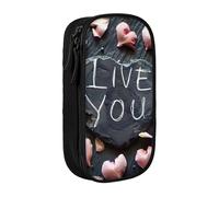 XULLZH I Love You Words with Hearts Print Large Capacity Zipper Pencil Box double-deck Pen Bag Make-up Pen Pouch Office Supply, Black, One Size, Modern