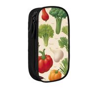 XULLZH Introduction of various vegetables Print Large Capacity Zipper Pencil Box double-deck Pen Bag Make-up Pen Pouch Office Supply, Black, One Size, Modern