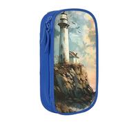 XULLZH Lighthouse Backdrop Print Large Capacity Zipper Pencil Box double-deck Pen Bag Make-up Pen Pouch Office Supply, Blue, One Size, Modern