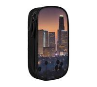 XULLZH Los Angeles Skyline Print Large Capacity Zipper Pencil Box double-deck Pen Bag Make-up Pen Pouch Office Supply, Black, One Size, Modern