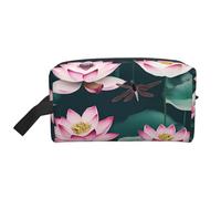 XULLZH lotuses Flower and Dragonfly Print Large capacity Travel Portable Cosmetic Organizer Pouch Zipper Toiletry Storage Bag, White, One Size, White, One Size