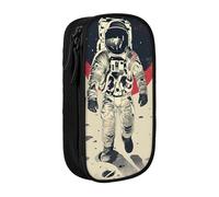 XULLZH Lunar Astronaut Print Large Capacity Zipper Pencil Box double-deck Pen Bag Make-up Pen Pouch Office Supply, Black, One Size, Modern