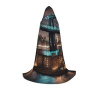 XULLZH New York Manhattan Bridge Night Print Hooded Cape Halloween Christmas Cape Costume Women Men Adults Masquerade Dress Up