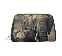 XULLZH old elephant and young elephant Print Leather Zip Portable for Women Travel Toiletry PouchKit Organizer Small Makeup Pouche, White, One Size, White, One Size