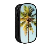 XULLZH Palm Tree Print Large Capacity Zipper Pencil Box double-deck Pen Bag Make-up Pen Pouch Office Supply, Black, One Size, Modern