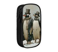 XULLZH Penguin Print Large Capacity Zipper Pencil Box double-deck Pen Bag Make-up Pen Pouch Office Supply, Black, One Size, Modern