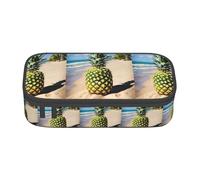 XULLZH pineapple on beach Print Large Capacity Compartments Pencil Case Pencil Pouch Bag Travel Toiletry Organizer Bag, Black, One Size, Modern
