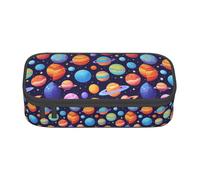XULLZH Planet Pattern Print Large Capacity Compartments Pencil Case Pencil Pouch Bag Travel Toiletry Organizer Bag, Black, One Size, Modern