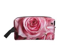 XULLZH Red Fresh Roses Print Large capacity Travel Portable Cosmetic Organizer Pouch Zipper Toiletry Storage Bag, White, One Size, White, One Size