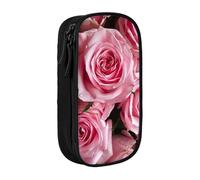 XULLZH Red Fresh Roses Print Large Capacity Zipper Pencil Box double-deck Pen Bag Make-up Pen Pouch Office Supply, Black, One Size, Modern