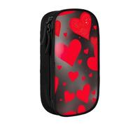 XULLZH Red Hearts Firework Print Large Capacity Zipper Pencil Box double-deck Pen Bag Make-up Pen Pouch Office Supply, Black, One Size, Modern